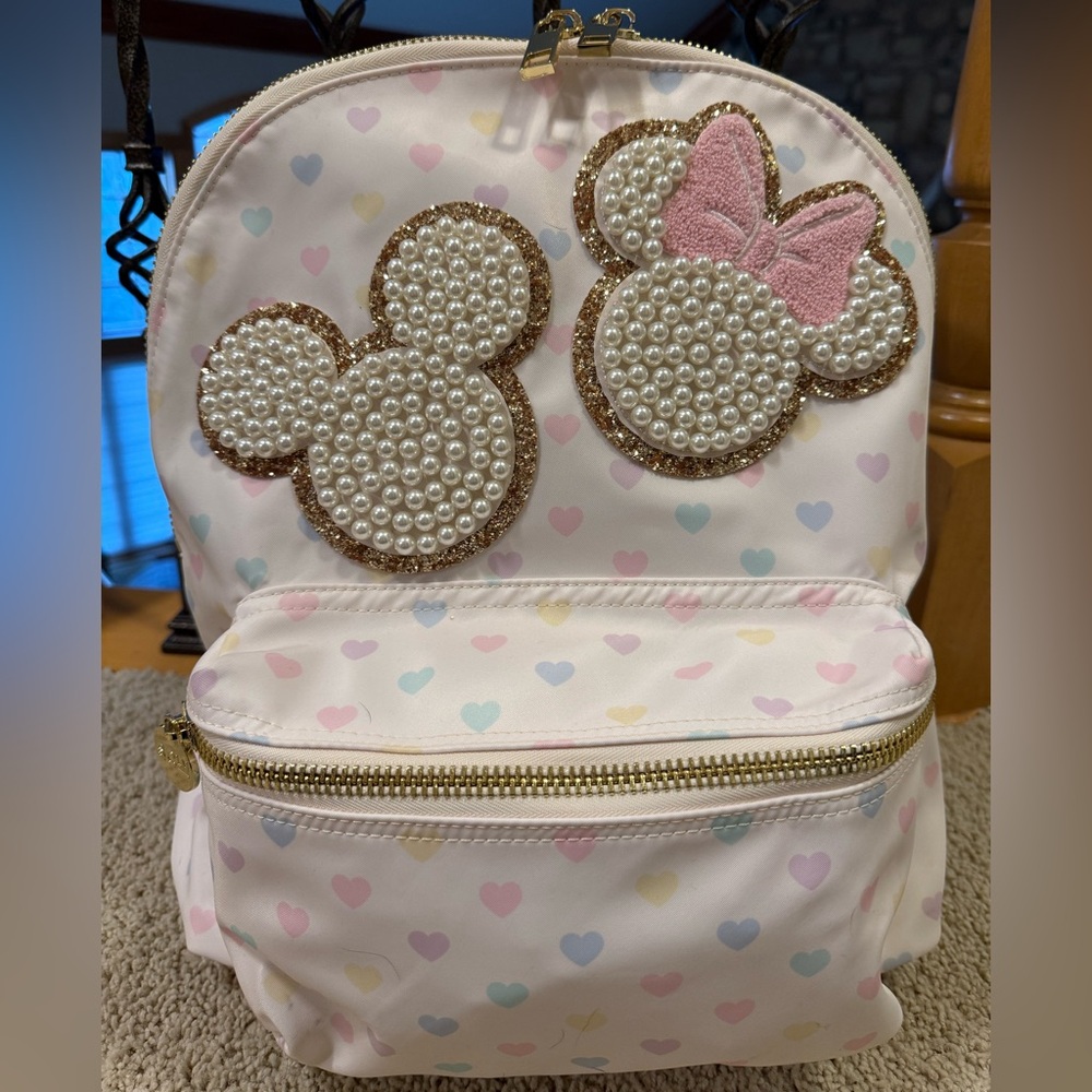 Mickey and Minnie Heart Pattern Backpack with Pearl Accents